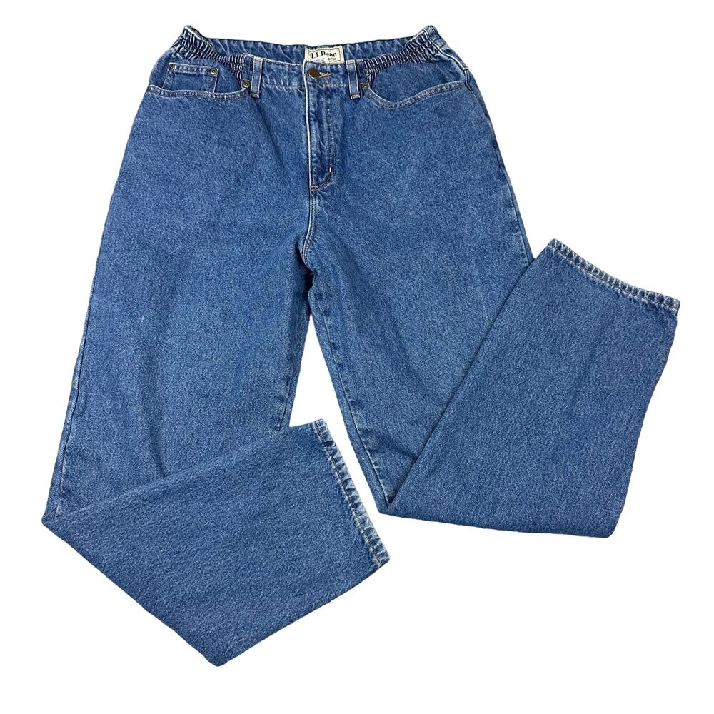 LL Bean Flannel Lined Jeans Womens 14 M/T Blue Relaxed Fit High Rise Excellent